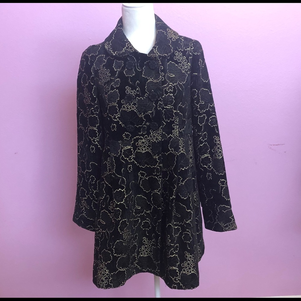 Anthropologie Velvet Black and Gold Coat
